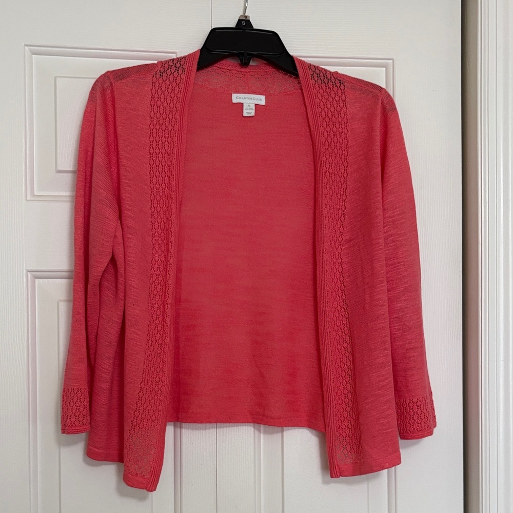 Charter Club Coral Open-Front Knit Cardigan with Lace Trim